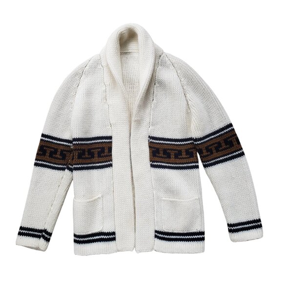 Vintage Chunky Knit Cowichan Cardigan Sweater Shawl Collar Big Lebowski Small - Picture 1 of 9